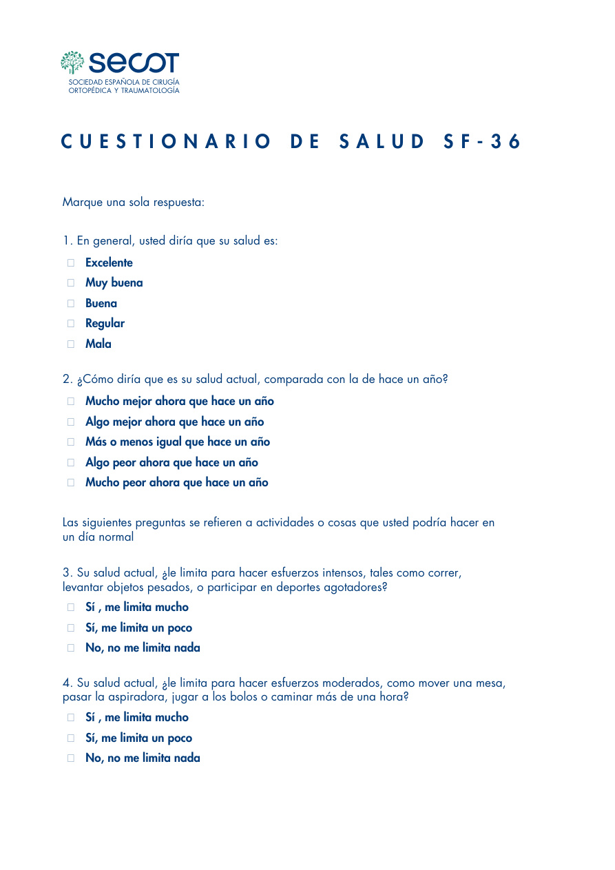 Cuestionario de Salud SF-36 página 1