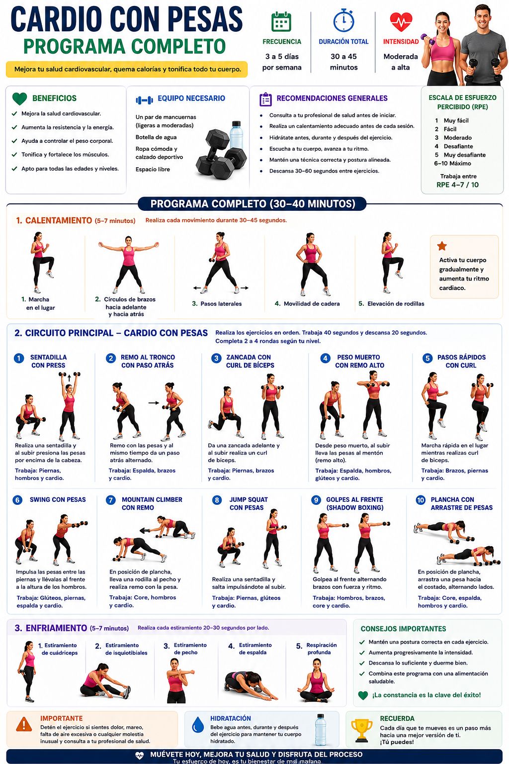 Cardio con pesas: programa completo
