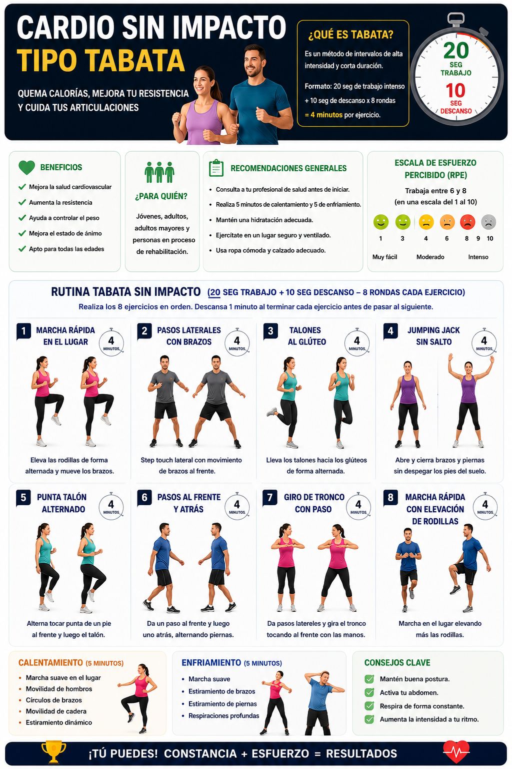 Cardio sin impacto tipo Tabata